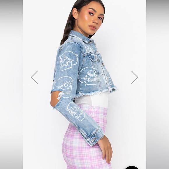 One Eight Azalea Wang Skull monogram denim Jacket - Picture 3 of 14